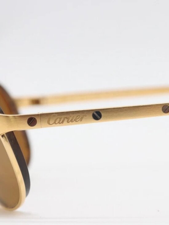 CARTIER Santos-Dumont Edition 135mm Gold Frame Brown Lenses Aviator Sunglasses main image 4